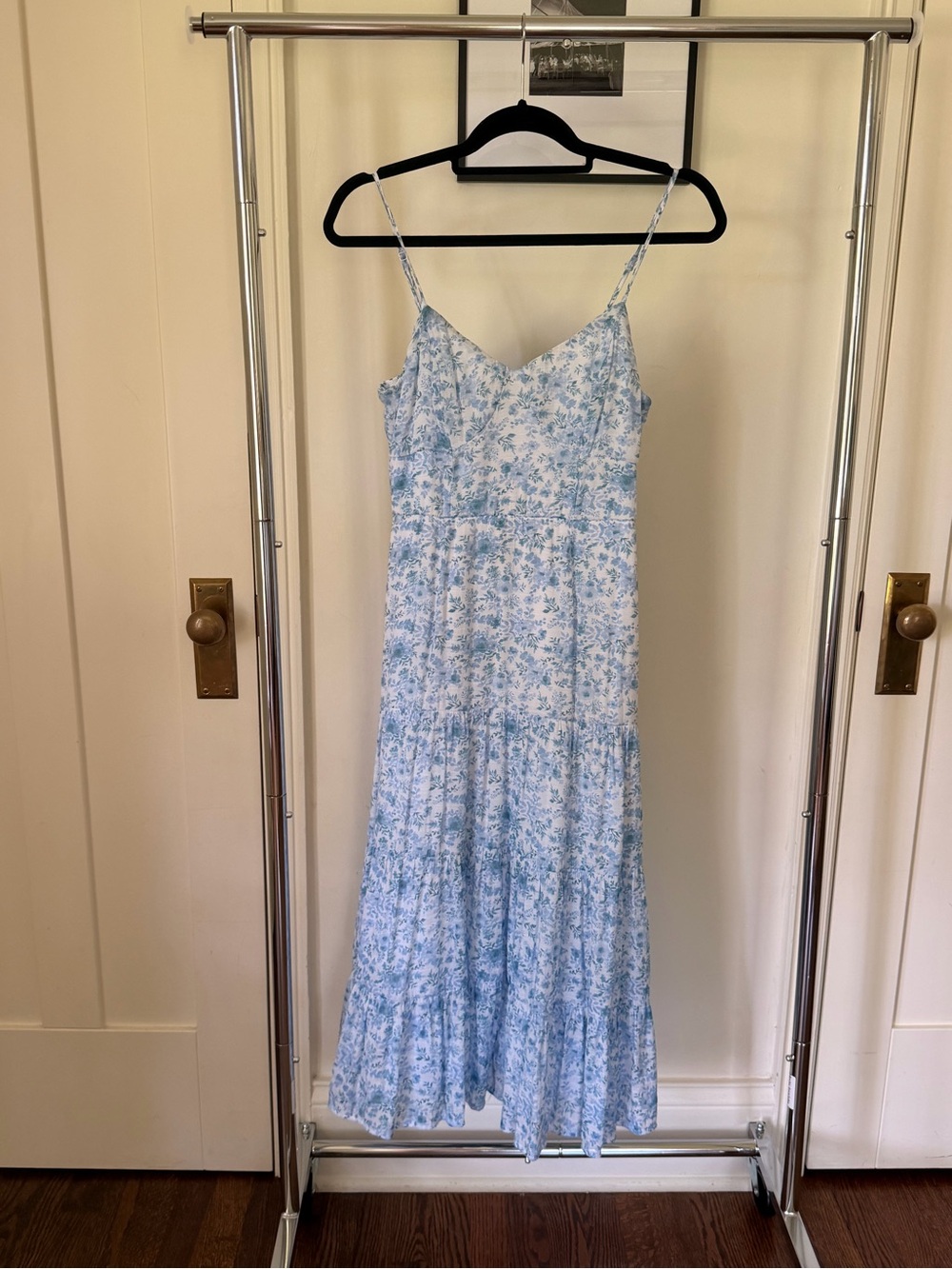 Altar'd State Light Blue Floral Tiered Spaghetti-Strap Maxi